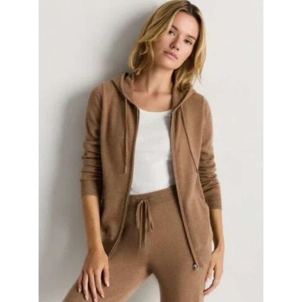 Quince 100% Mongolian Cashmere Full Zip Hoodie Womens Medium NWT Teak